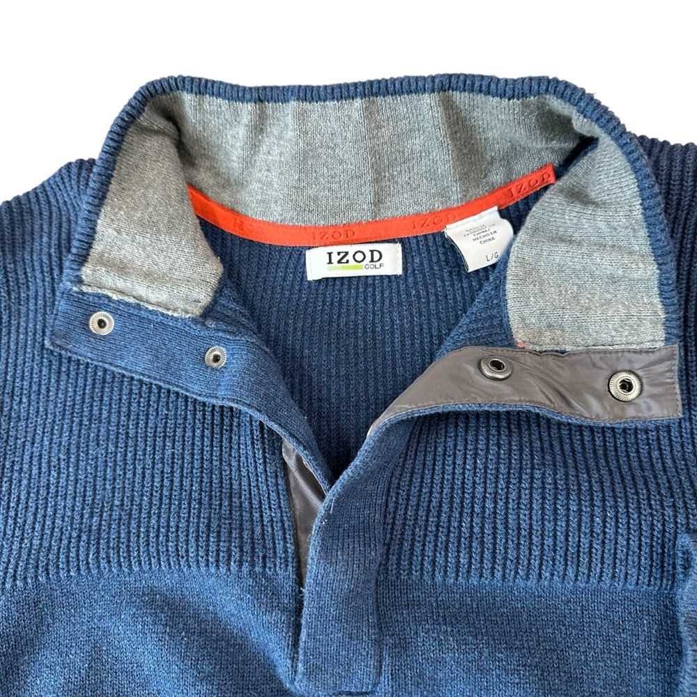 Men’s Izod Golf blue gray snap up collar sweater with elbow patches Size L - Picture 3 of 11